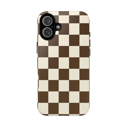 Mocha Checkerboard Phone Case | Neutral Aesthetic Checkered iPhone & Samsung Tough Case
