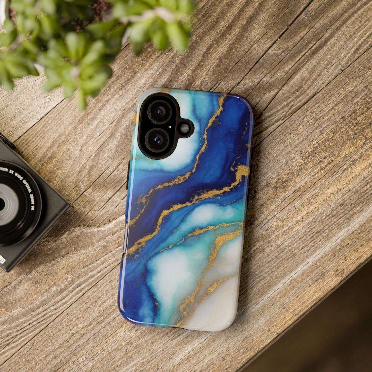 Blue & Gold Marble Phone Case – Luxury Resin Art Tough Case (iPhone, Samsung, Pixel)