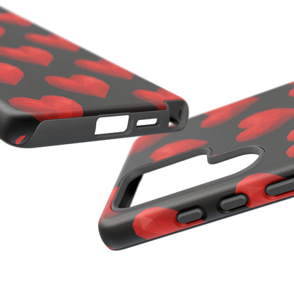 Red Heart Phone Case – Geometric Heart Pattern Tough Case (Black)