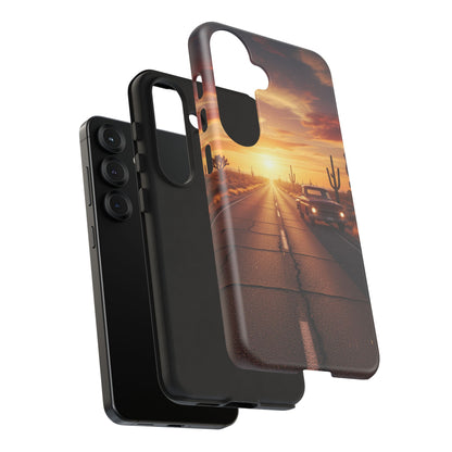 Route 66 Sunset Desert Highway Phone Case – Road Trip Travel Aesthetic Tough Case