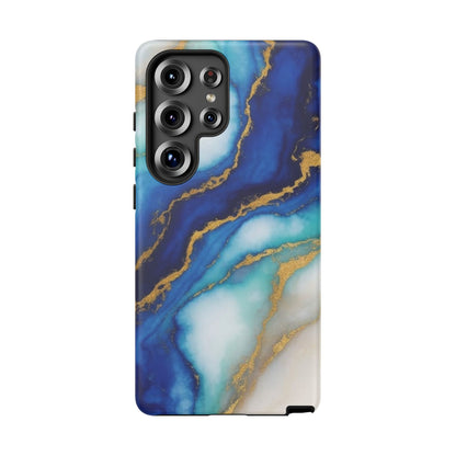 Blue & Gold Marble Phone Case – Luxury Resin Art Tough Case (iPhone, Samsung, Pixel)
