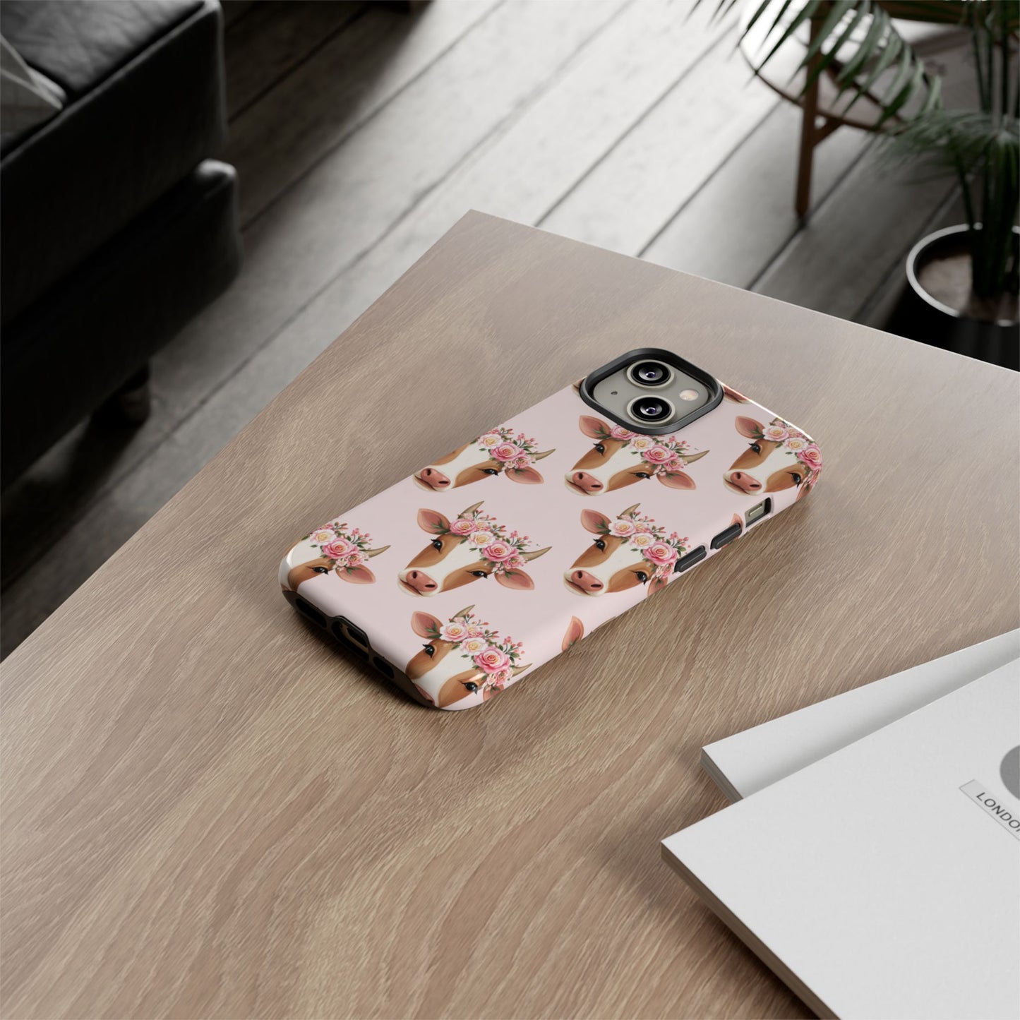 Floral Cow Phone Case – Cute Pink Cow Print Tough Protective Case for Iphone, Samsung Galaxy and Pixel
