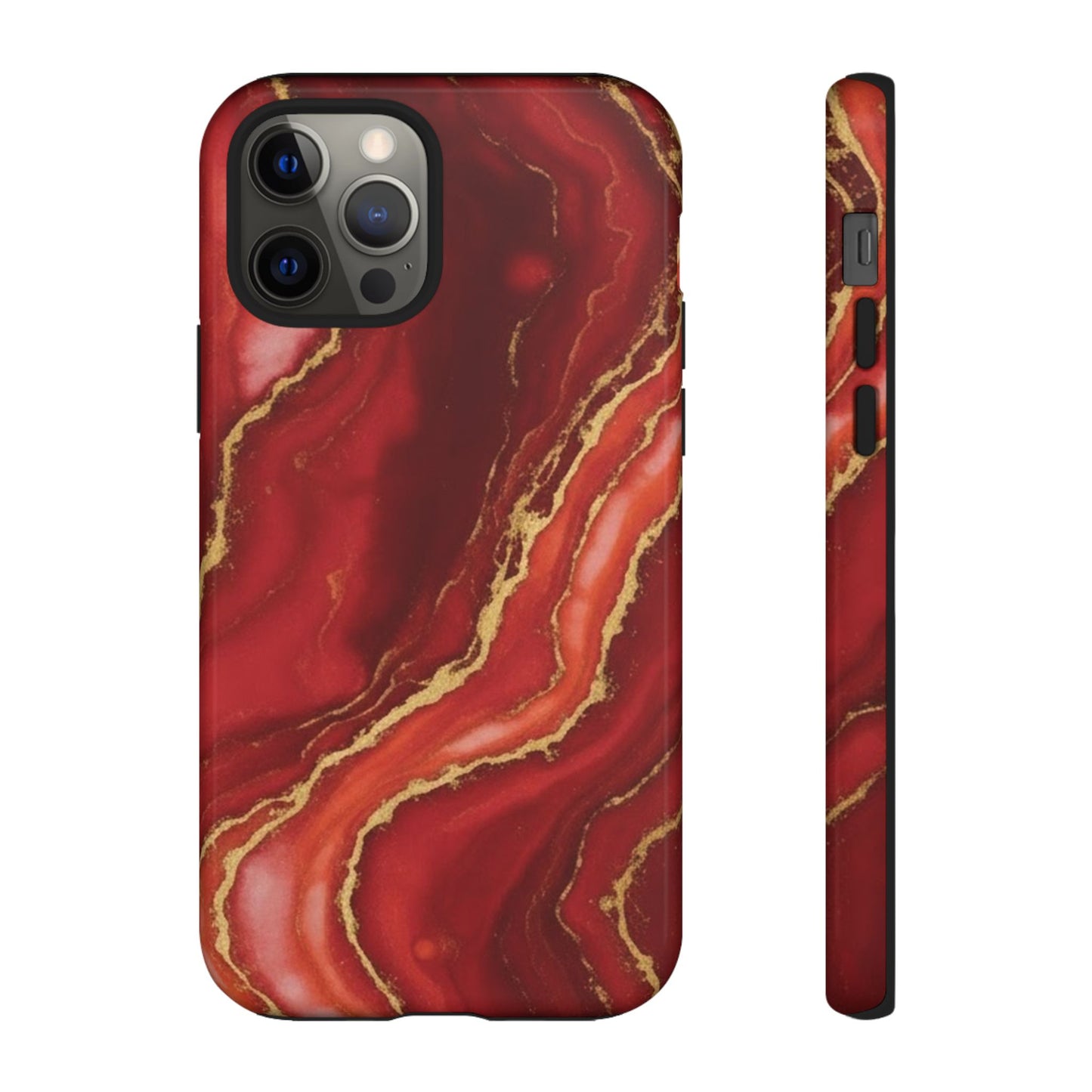 Red Agate Marble Phone Case with Gold Veins – Luxury Tough iPhone & Samsung Case