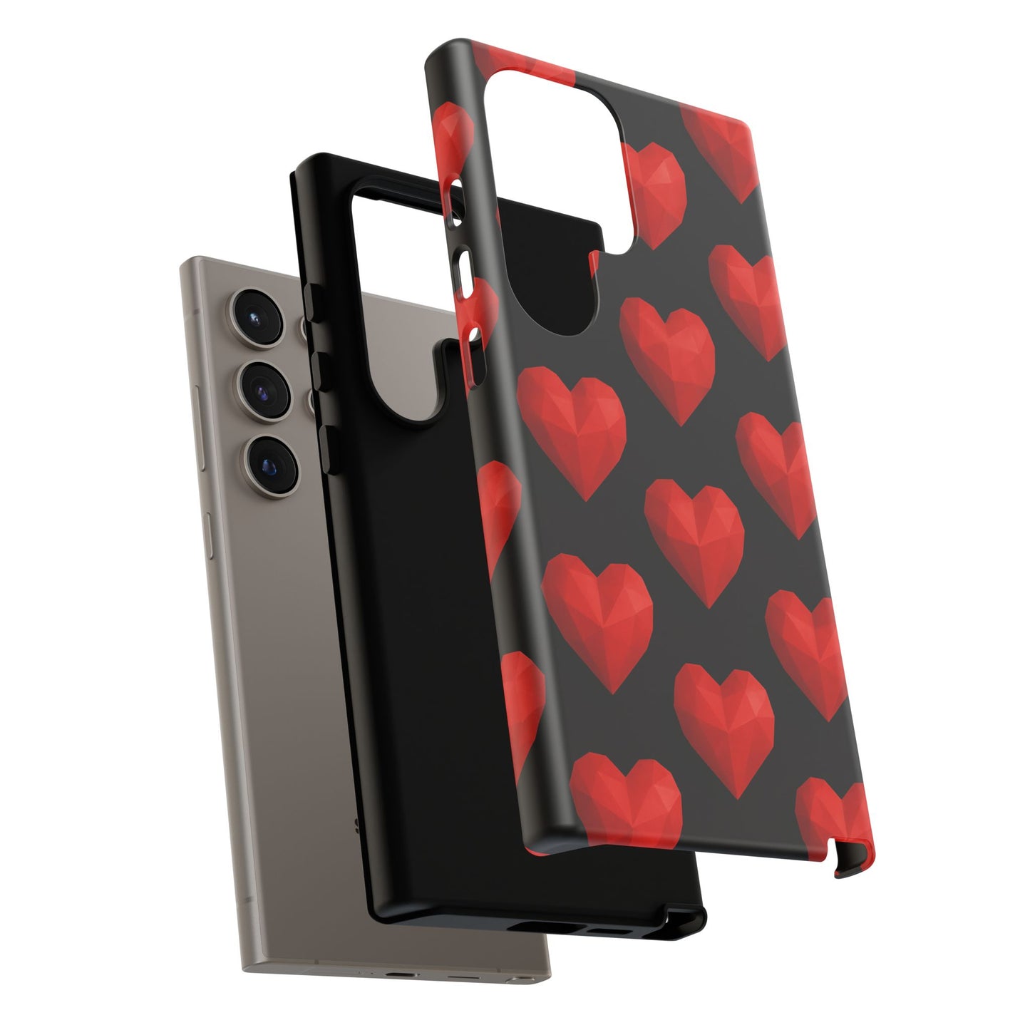 Red Heart Phone Case – Geometric Heart Pattern Tough Case (Black)