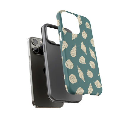 Seashell Pattern Phone Case | Teal Coastal Shells Tough Case for Iphone, Samsung Galaxy and Pixel