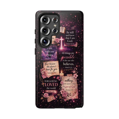 Christian Bible Verse Phone Case Pink Floral Faith Tough Protective Cover Gift