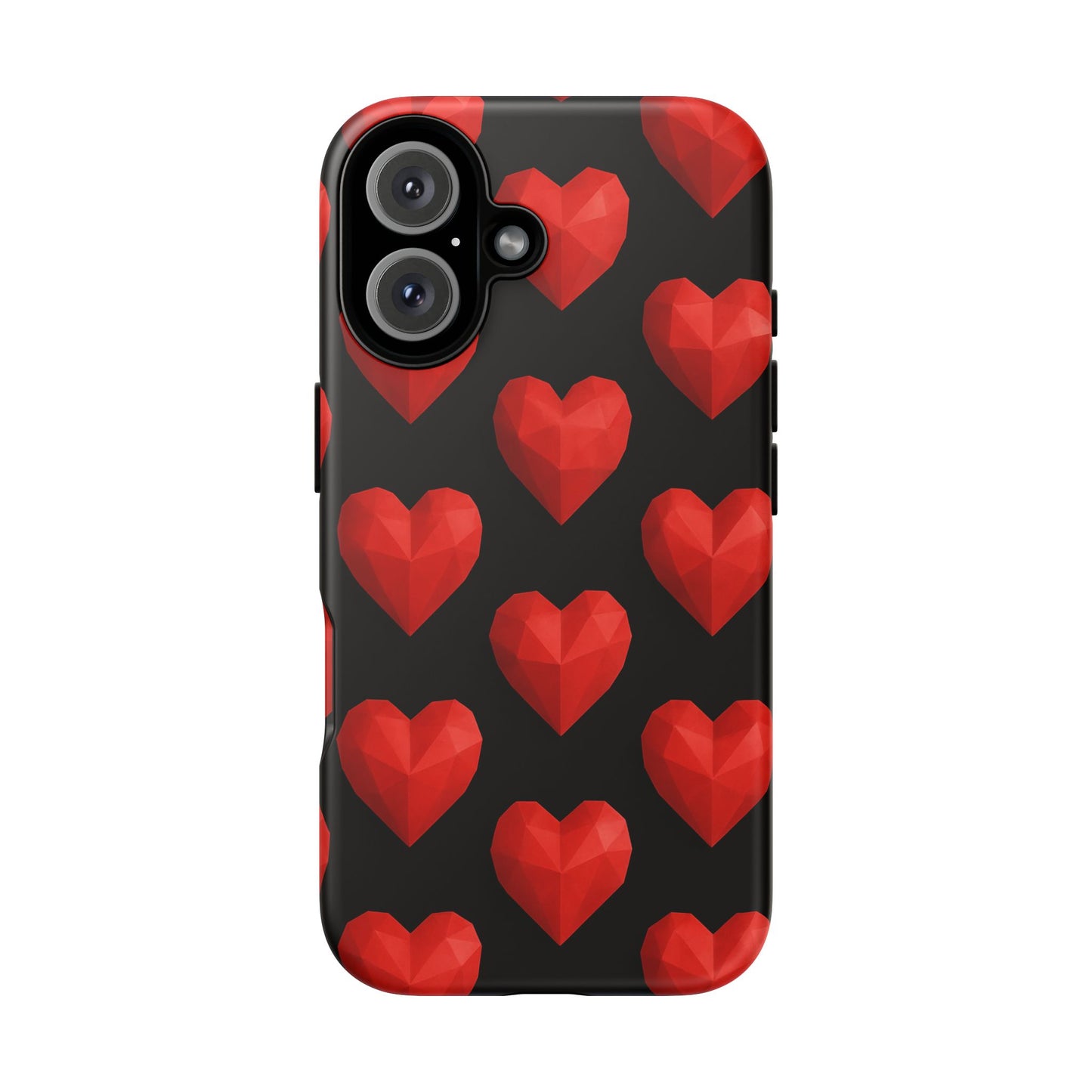 Red Heart Phone Case – Geometric Heart Pattern Tough Case (Black)