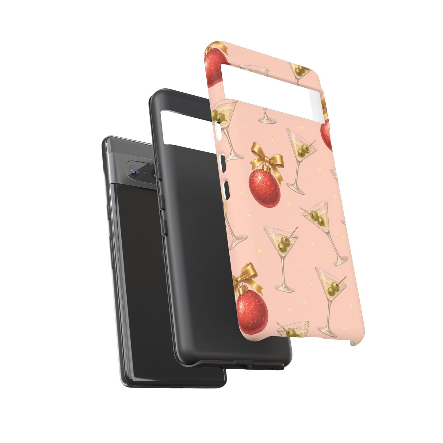 Cocktail Ornament Phone Case – Pink Martini & Cherry Pattern | Glossy or Matte for Iphone, Samsung Galaxy and Pixel