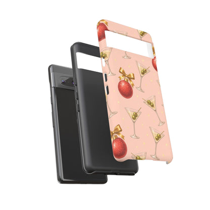 Cocktail Ornament Phone Case – Pink Martini & Cherry Pattern | Glossy or Matte for Iphone, Samsung Galaxy and Pixel
