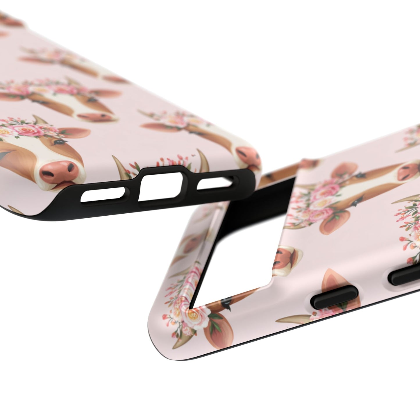 Floral Cow Phone Case – Cute Pink Cow Print Tough Protective Case for Iphone, Samsung Galaxy and Pixel