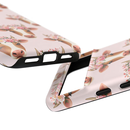 Floral Cow Phone Case – Cute Pink Cow Print Tough Protective Case for Iphone, Samsung Galaxy and Pixel