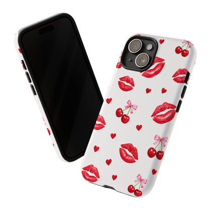 Red Lips & Cherry Phone Case – Y2K Retro Aesthetic Tough Cover