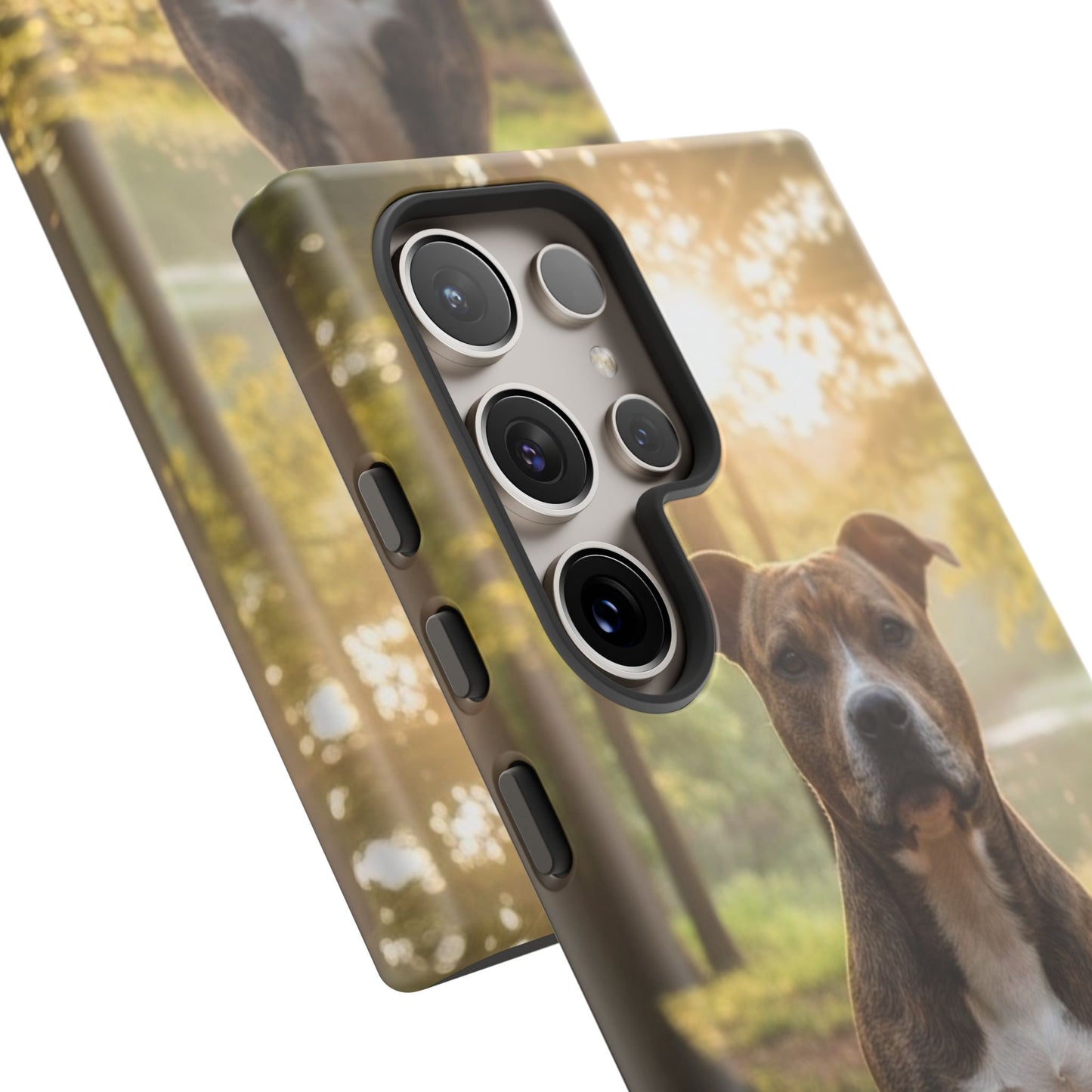 Pitbull Portrait Phone Case | Dog Lover Tough Case, Sunset Forest