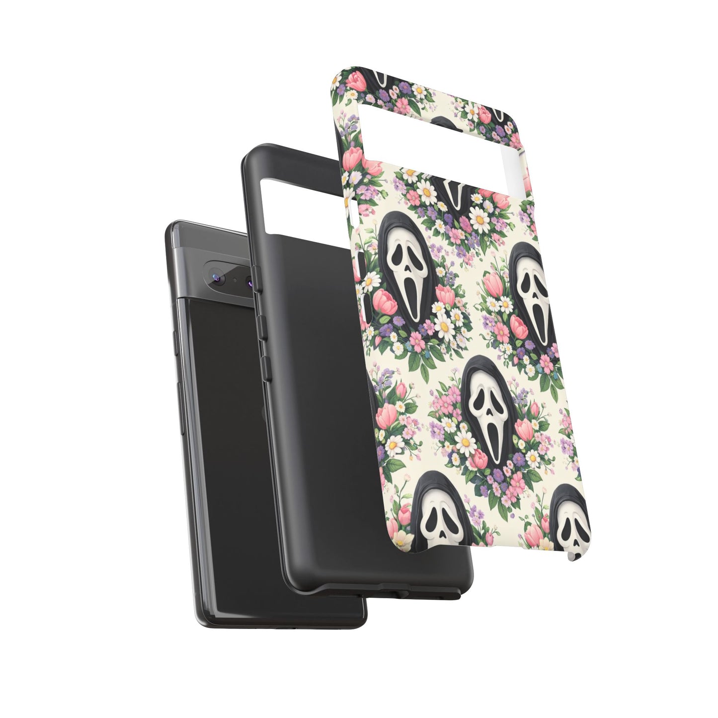 Floral Ghost Face Aesthetic Phone Case – Cute Spooky Tough Cover