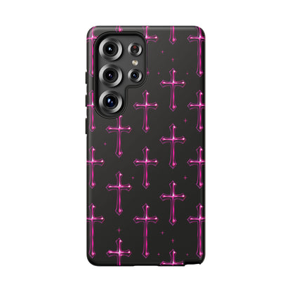 Neon Pink Cross Pattern Phone Case | Tough Protective Case for Iphone, Samsung Galaxy and Pixel