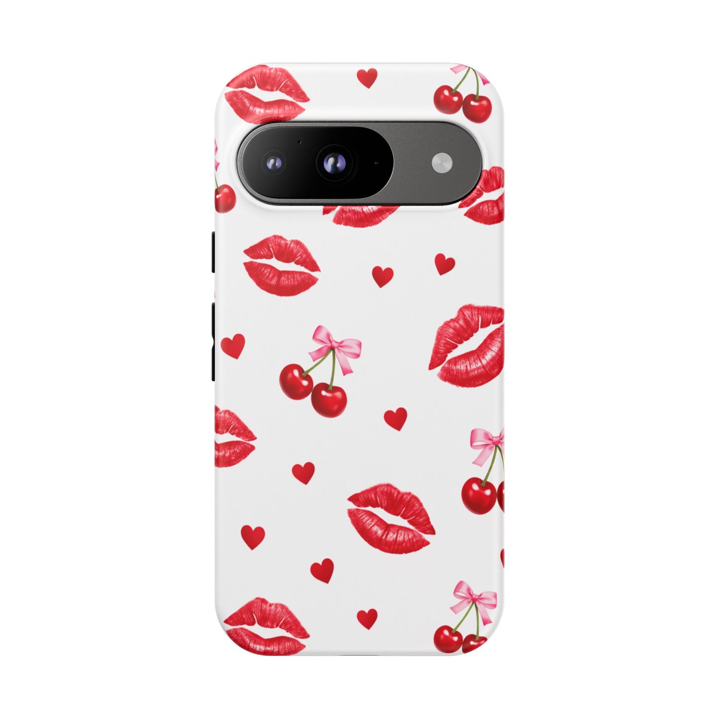 Red Lips & Cherry Phone Case – Y2K Retro Aesthetic Tough Cover