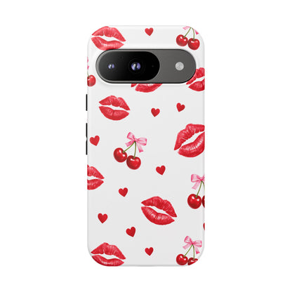 Red Lips & Cherry Phone Case – Y2K Retro Aesthetic Tough Cover