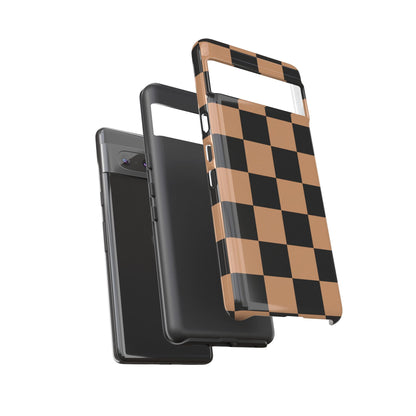 Brown Checkered Phone Case | Aesthetic Checkerboard iPhone & Samsung Tough Case