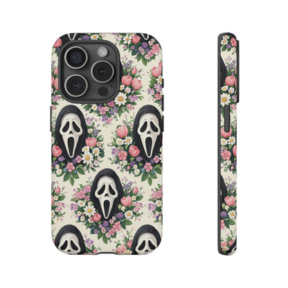 Floral Ghost Face Aesthetic Phone Case – Cute Spooky Tough Cover