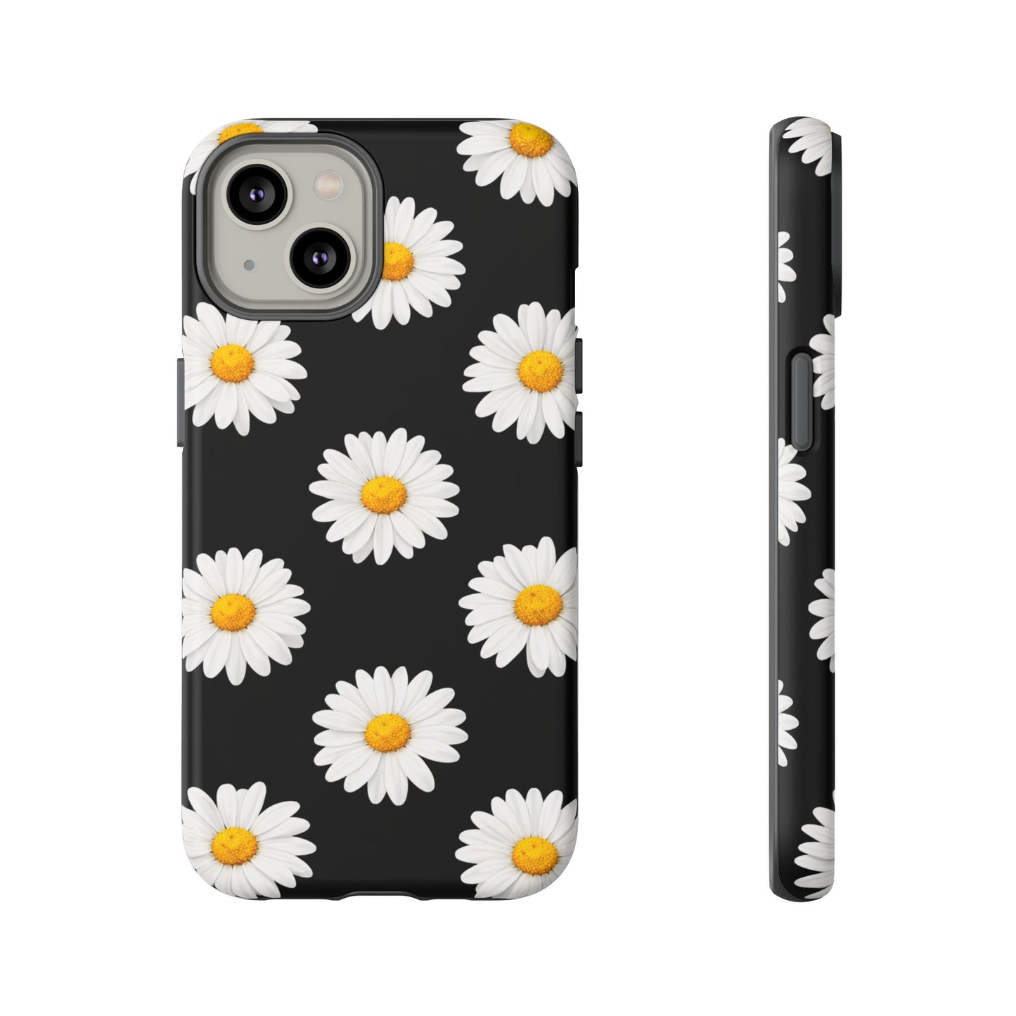 Black Daisy Floral Tough Phone Case – Cute Protective Cover for Iphone, Samsung Galaxy and Pixel