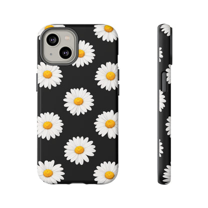 Black Daisy Floral Tough Phone Case – Cute Protective Cover for Iphone, Samsung Galaxy and Pixel