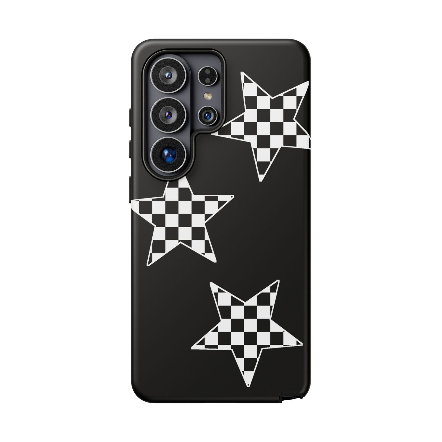 Checkered Star Tough Phone Case – Black Retro Graphic Protective Cover for Iphone, Samsung Galaxy and Pixel