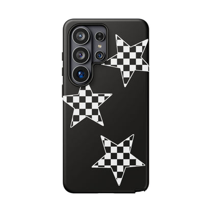 Checkered Star Tough Phone Case – Black Retro Graphic Protective Cover for Iphone, Samsung Galaxy and Pixel