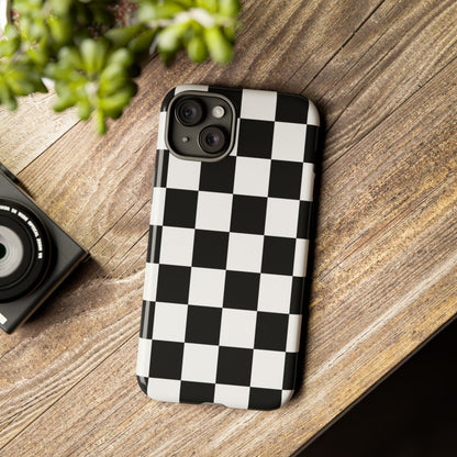Black & White Checkerboard Phone Case – Classic Aesthetic Tough Protective Case