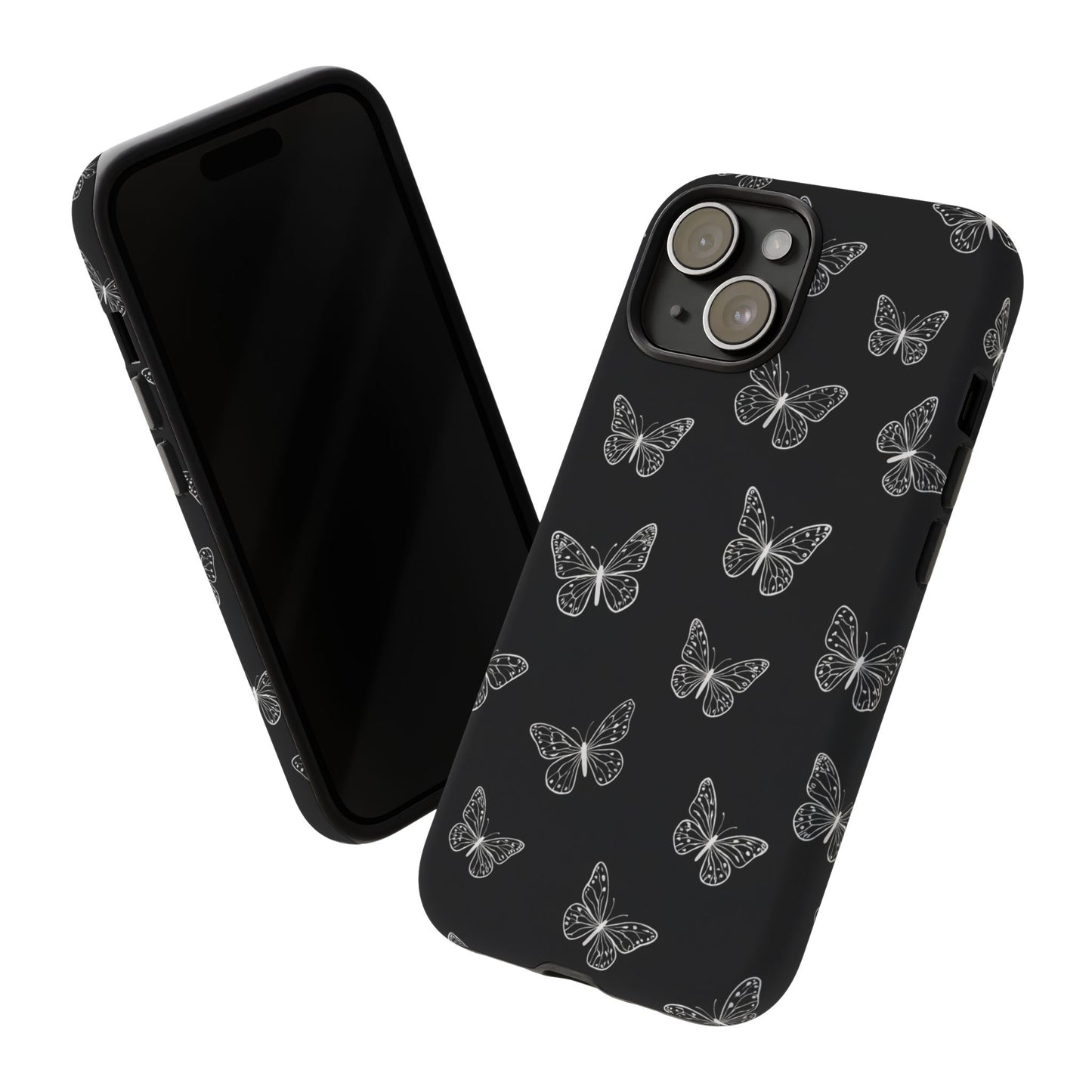 White Butterfly Pattern Phone Case – Dark Aesthetic Monochrome Tough Cover