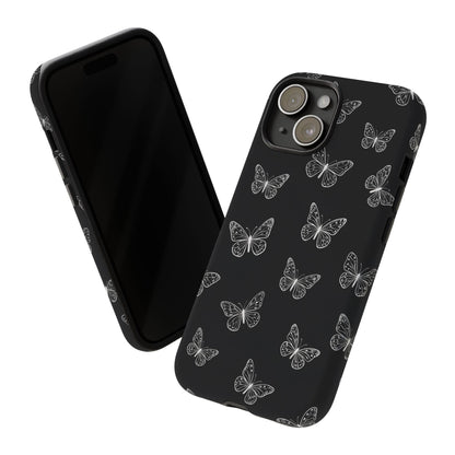 White Butterfly Pattern Phone Case – Dark Aesthetic Monochrome Tough Cover
