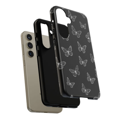 White Butterfly Pattern Phone Case – Dark Aesthetic Monochrome Tough Cover
