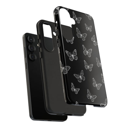 White Butterfly Pattern Phone Case – Dark Aesthetic Monochrome Tough Cover
