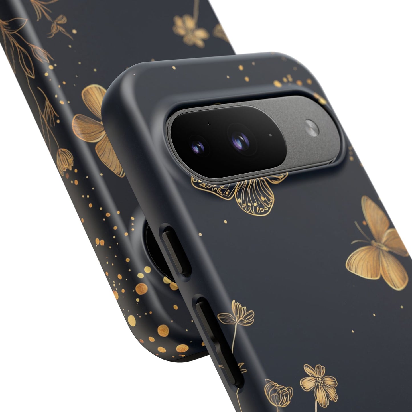 Gold Floral Butterfly Phone Case, Dark Aesthetic Botanical, Elegant Black Luxury iPhone Samsung Cover
