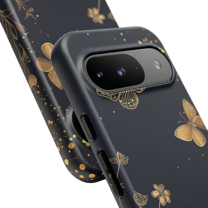 Gold Floral Butterfly Phone Case, Dark Aesthetic Botanical, Elegant Black Luxury iPhone Samsung Cover