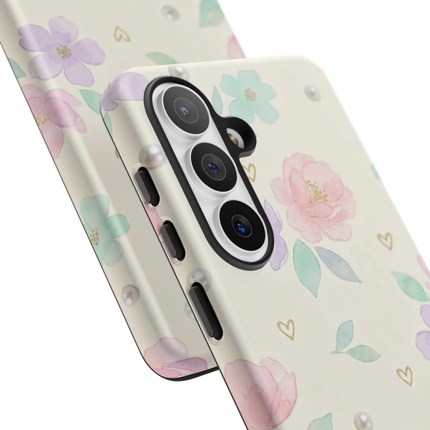 Pastel Floral Phone Case – Coquette Watercolor Flower Hearts Tough Case (iPhone, Samsung, Pixel)