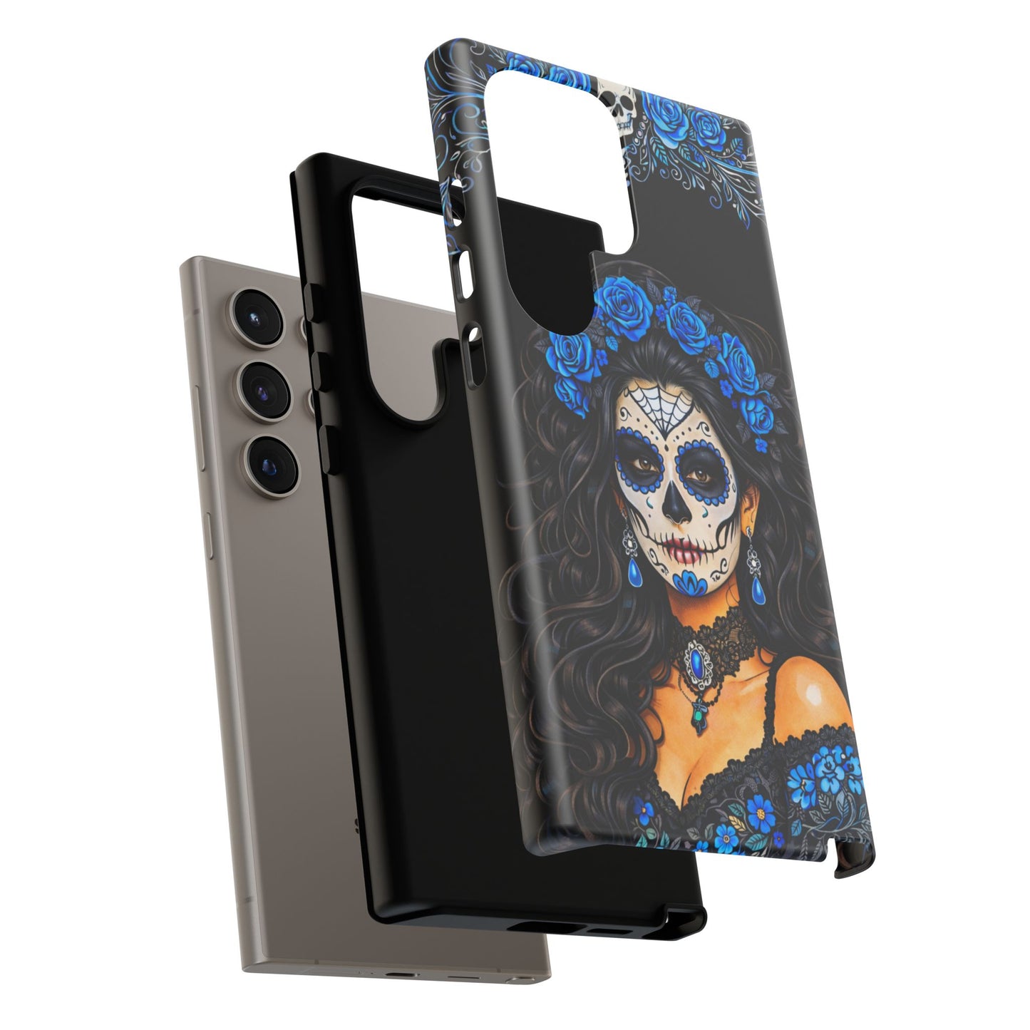 Blue Sugar Skull Woman Phone Case – Day of the Dead Aesthetic Tough Cover