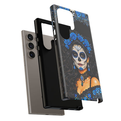 Blue Sugar Skull Woman Phone Case – Day of the Dead Aesthetic Tough Cover