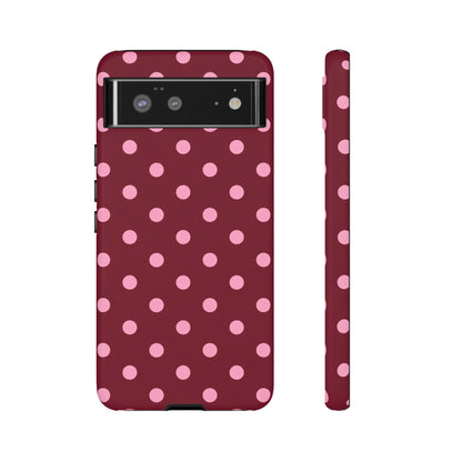 Pink Polka Dot Phone Case – Cute Aesthetic Tough Protective Phone Cover for Iphone, Samsung Galaxy and Pixel