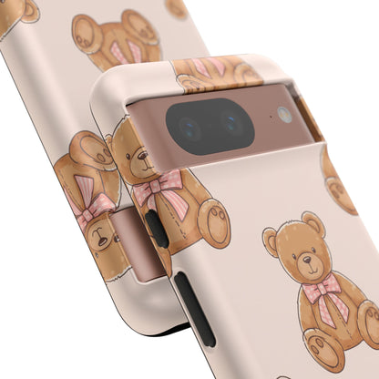 Teddy Bear Phone Case | Cute Coquette Aesthetic Pink Bear Pattern Case | Kawaii Soft Girl iPhone & Samsung Tough Protective Case