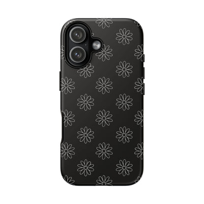 Black Daisy Floral Phone Case – Slim Protective Tough Case for Iphone, Samsung Galaxy and Pixel