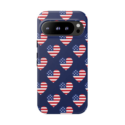 Patriotic American Flag Heart Phone Case – Tough Shockproof, USA Stars & Stripes for Iphone, Samsung Galaxy and Pixel