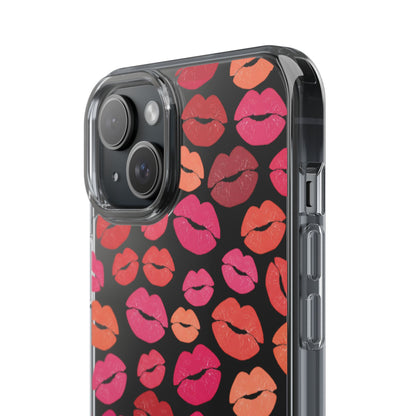 Kiss Print Clear Phone Case | Red Lip Pattern Impact-Resistant Case