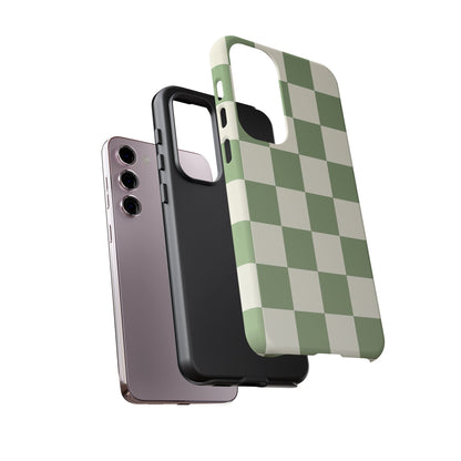 Sage Green Checkerboard Phone Case | Minimal Aesthetic Checkered iPhone & Samsung Tough Case