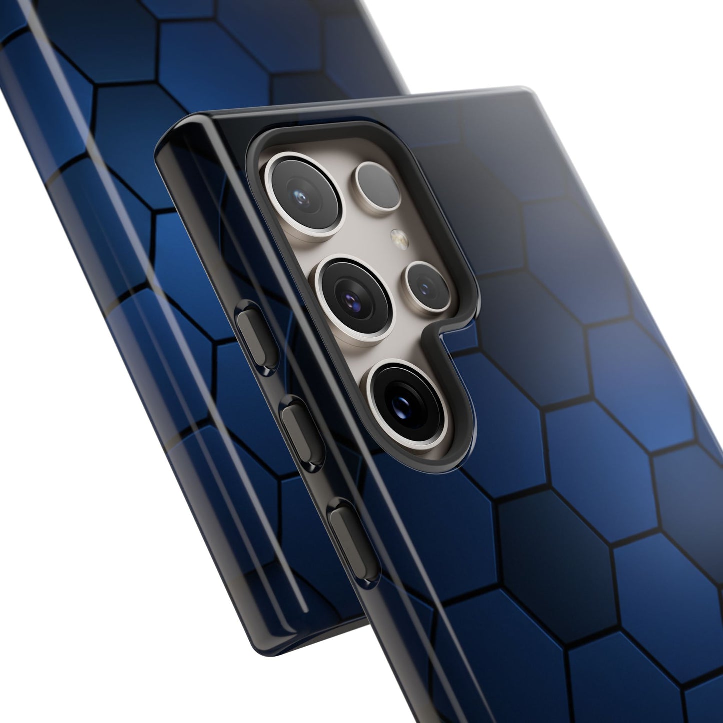 Blue Hexagon Gradient Phone Case | Honeycomb Geometric Tech Aesthetic | Minimalist Tough Case for iPhone & Samsung