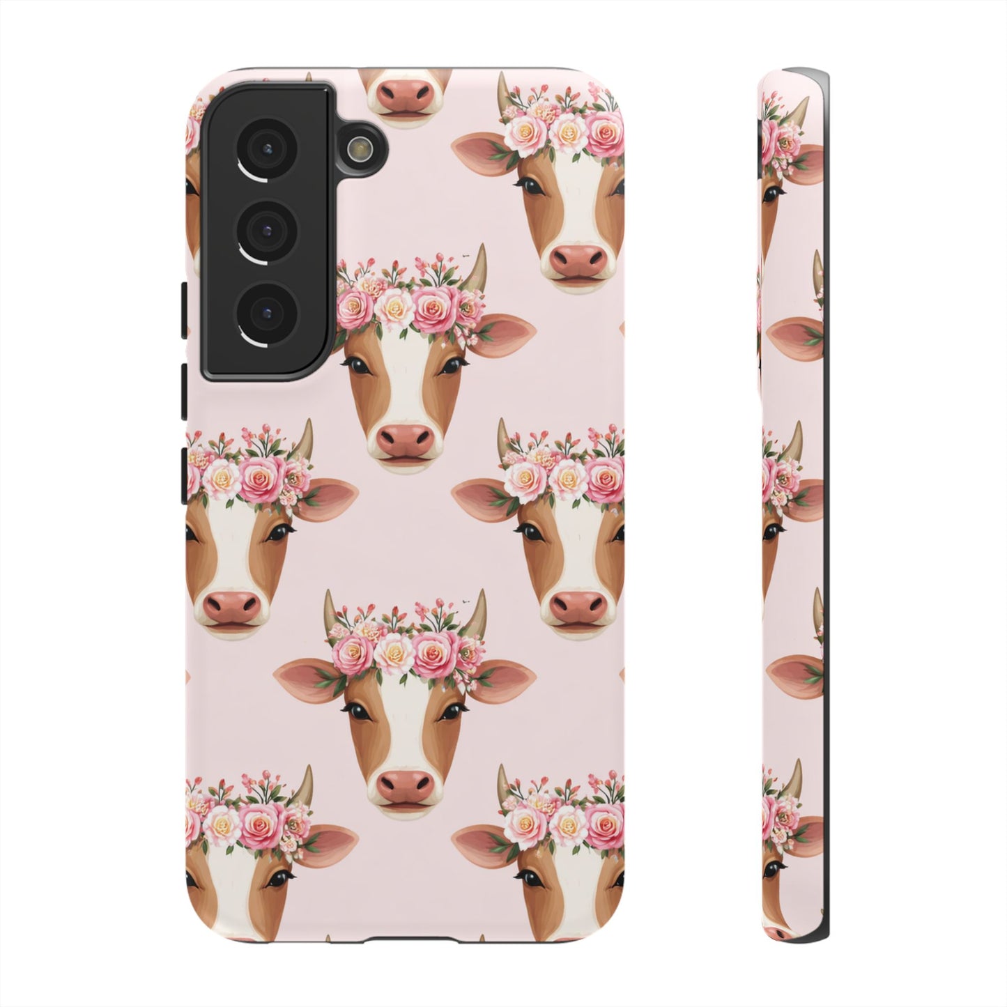 Floral Cow Phone Case – Cute Pink Cow Print Tough Protective Case for Iphone, Samsung Galaxy and Pixel