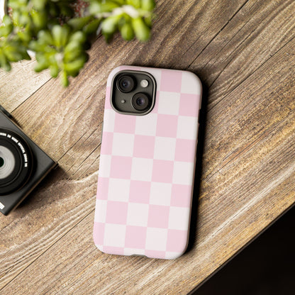 Light Pink Checkerboard Phone Case | Pastel Aesthetic Checkered iPhone & Samsung Tough Case