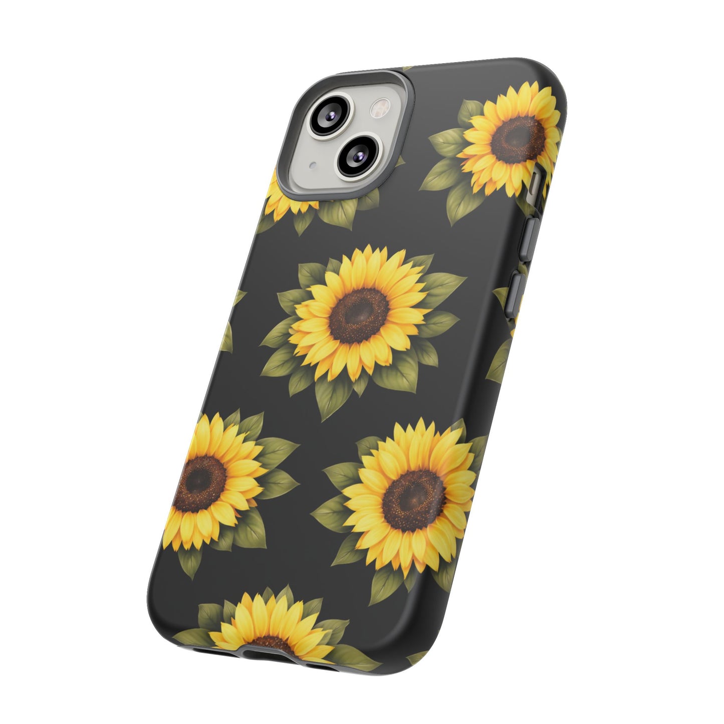 Sunflower Floral Tough Phone Case – Black Background Protective Cover for Iphone, Samsung Galaxy and Pixel