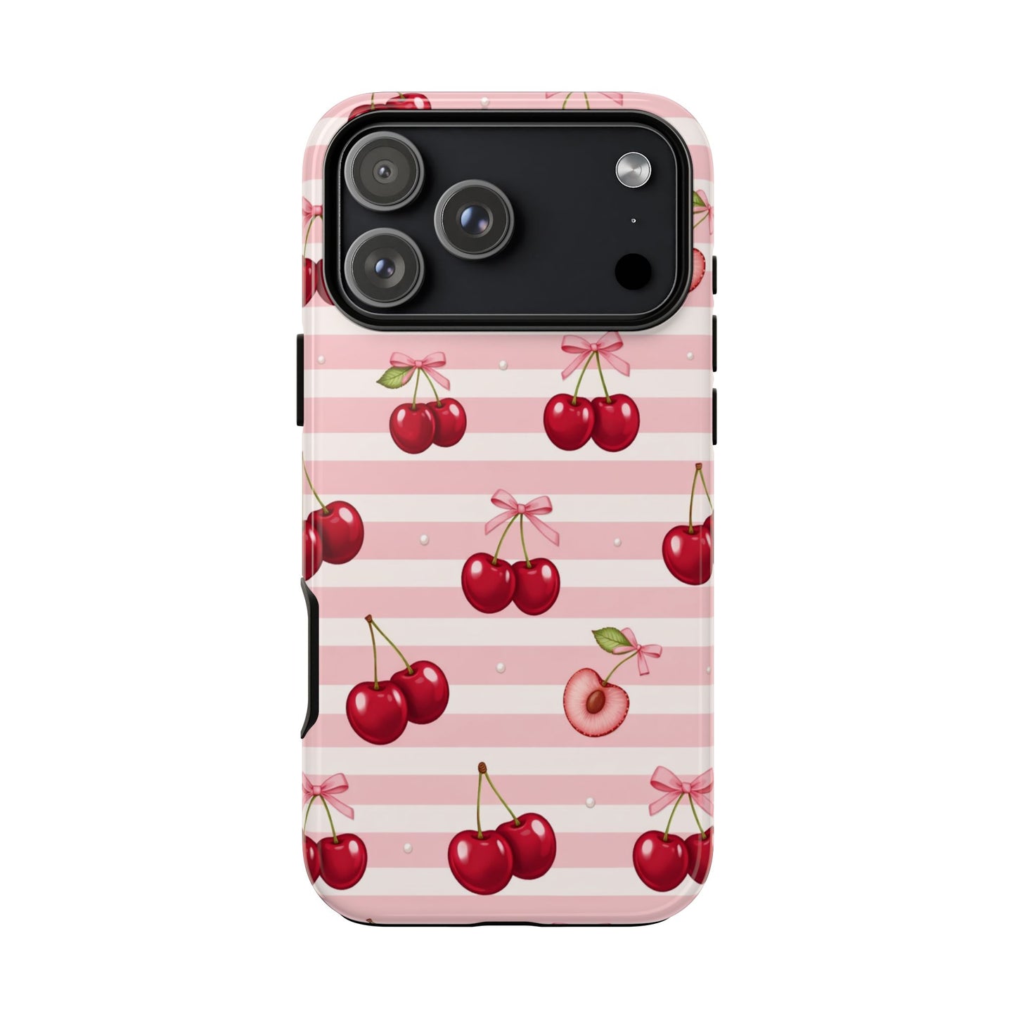 Coquette Cherry Bow Phone Case | Cute Pink Aesthetic Cherry Pattern Tough Case for iPhone & Samsung