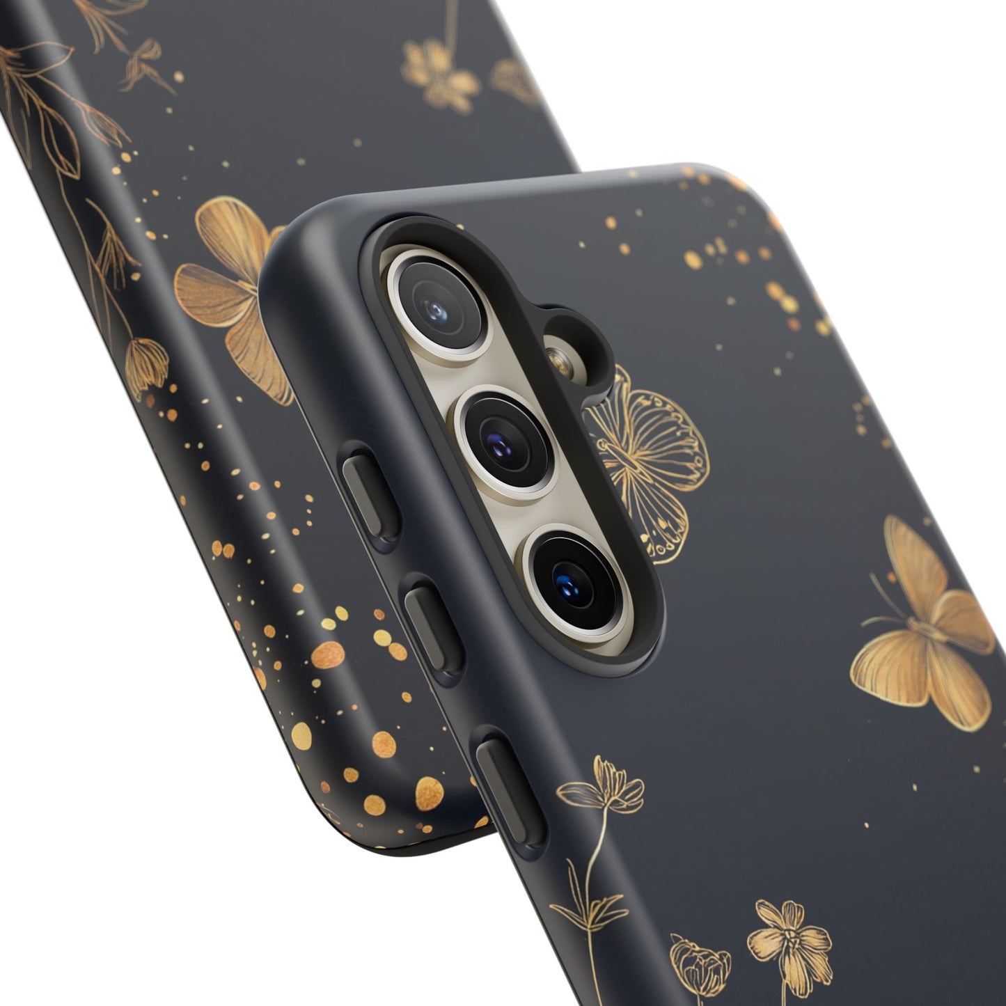 Gold Floral Butterfly Phone Case, Dark Aesthetic Botanical, Elegant Black Luxury iPhone Samsung Cover