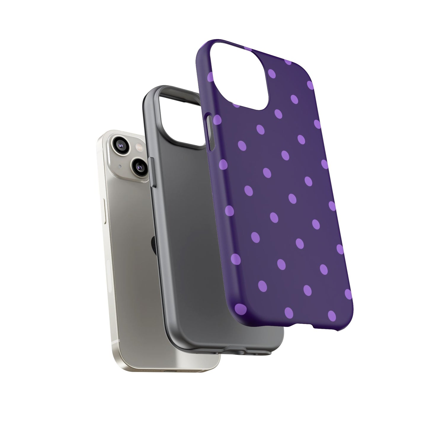 Purple Polka Dot Tough Phone Case – Cute Stylish Durable Protective Cover for Iphone, Samsung Galaxy and Pixel